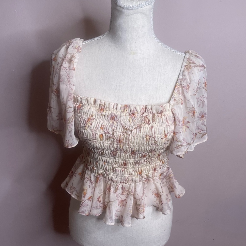 Emory Park Floral Puff Sleeve Crop Top